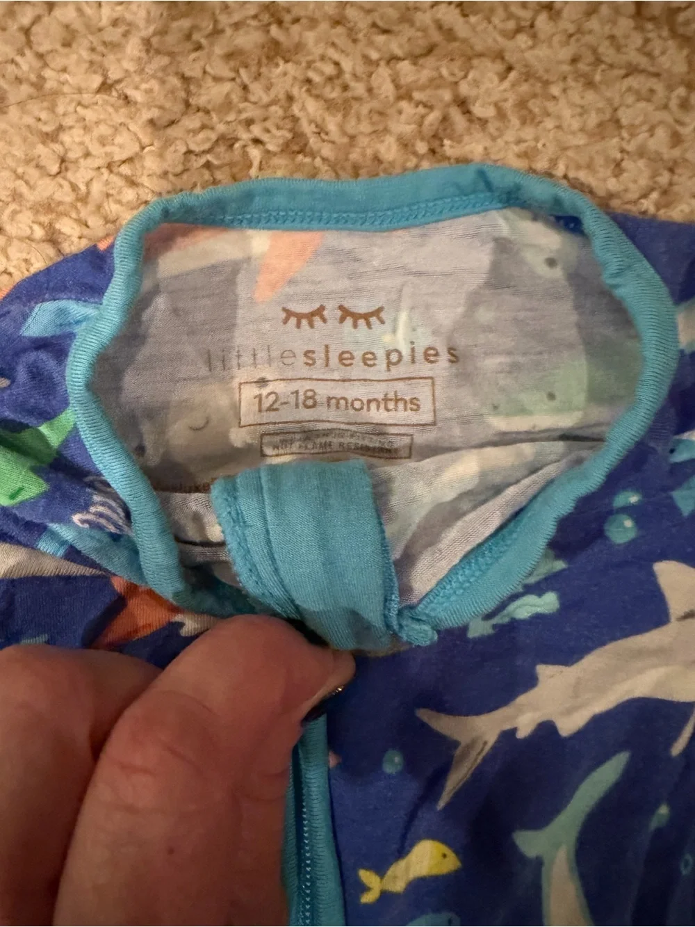 Little sleepies Kids Blue Shark Print Zip One-Piece